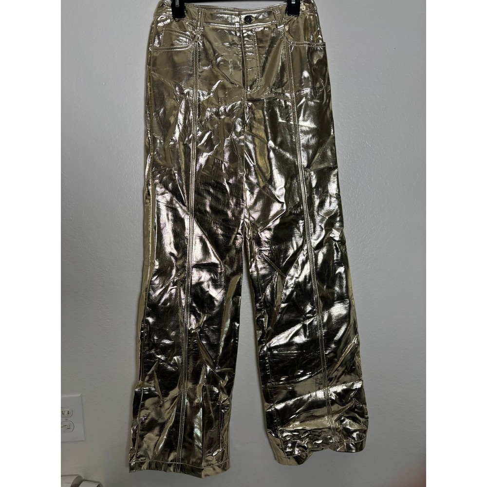 Cinq à Sept Francine Metallic Faux Leather Wide-Leg Pants Size 6 - Picture 4 of 5
